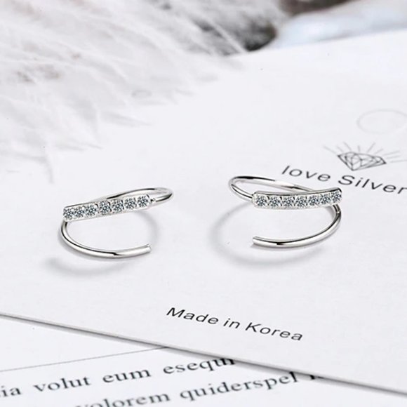 NEW 925 Sterling Silver Diamond Circle Earrings - Picture 1 of 8